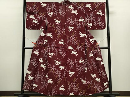 平和屋着物∴夏物　浴衣　手縫い　兎　金彩　綿　逸品　CABJ2630ze