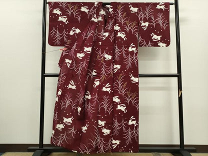 平和屋着物∴夏物　浴衣　手縫い　兎　金彩　綿　逸品　CABJ2630ze