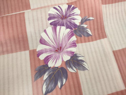 平和屋着物∴夏物　浴衣　市松草花文　金彩　綿　逸品　CABJ2631ze