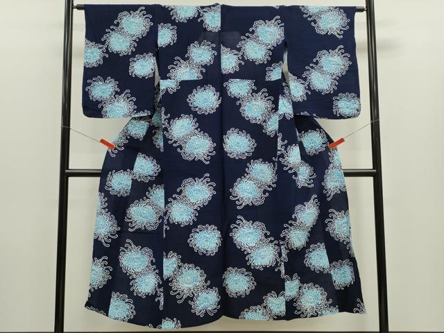 平和屋着物∴夏物　浴衣　藍　注染　乱菊　綿　逸品　CABJ2633ze
