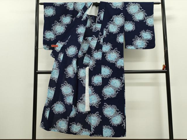 平和屋着物∴夏物　浴衣　藍　注染　乱菊　綿　逸品　CABJ2633ze