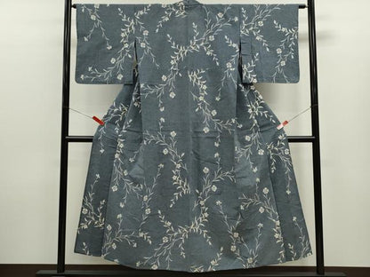 平和屋着物∴夏物　浴衣　注染　手縫い　草花文　綿　逸品　CABJ2635ze