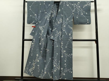 平和屋着物∴夏物　浴衣　注染　手縫い　草花文　綿　逸品　CABJ2635ze