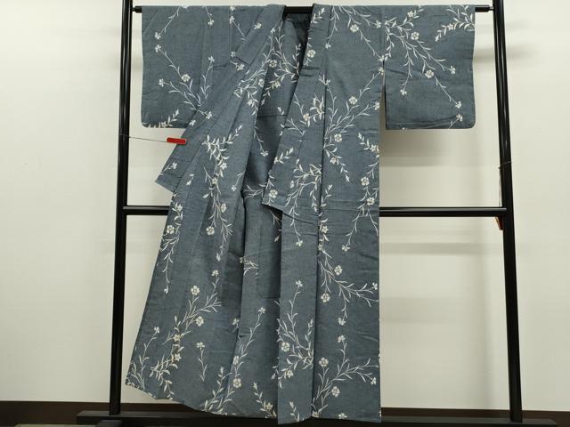 平和屋着物∴夏物　浴衣　注染　手縫い　草花文　綿　逸品　CABJ2635ze