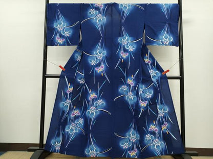 平和屋着物∴夏物　浴衣　注染　燕子花　綿　逸品　CABJ2636ze