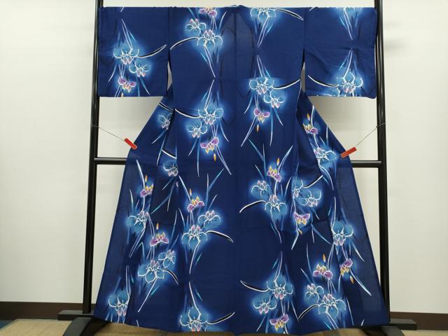 平和屋着物∴夏物　浴衣　注染　燕子花　綿　逸品　CABJ2636ze