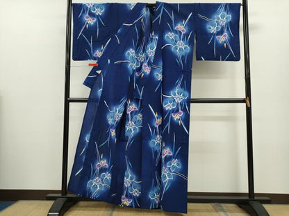 平和屋着物∴夏物　浴衣　注染　燕子花　綿　逸品　CABJ2636ze