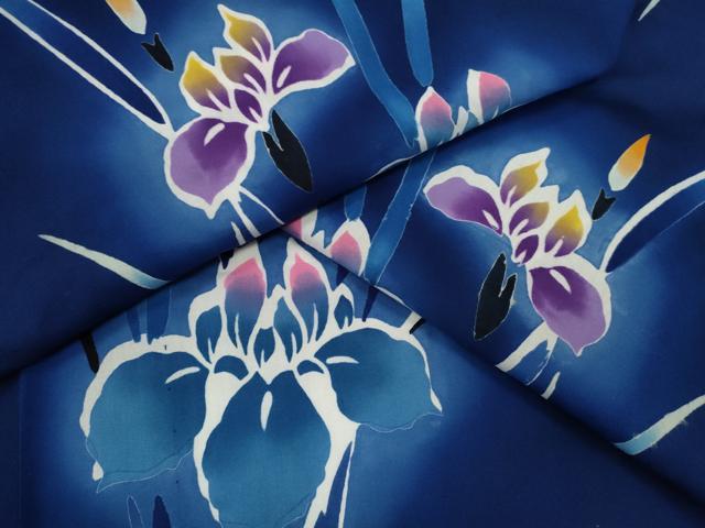 平和屋着物∴夏物　浴衣　注染　燕子花　綿　逸品　CABJ2636ze