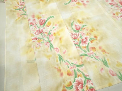 平和屋着物∴夏物　浴衣　手縫い　草花文　暈し染め　綿　逸品　CABJ2641ze
