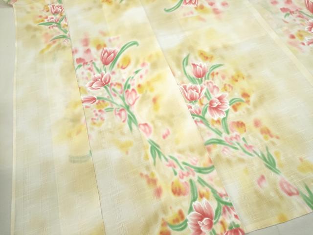 平和屋着物∴夏物　浴衣　手縫い　草花文　暈し染め　綿　逸品　CABJ2641ze