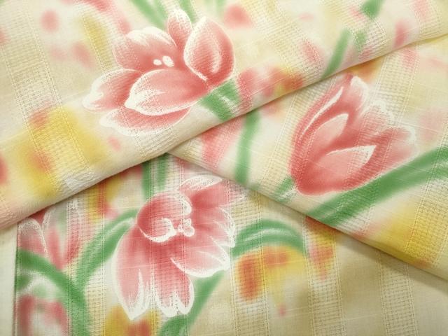 平和屋着物∴夏物　浴衣　手縫い　草花文　暈し染め　綿　逸品　CABJ2641ze