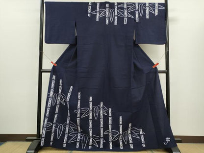 平和屋着物∴夏物　訪問着・浴衣兼用　有松鳴海絞り　絵羽浴衣　笹竹文　綿　逸品　CABJ2647ze