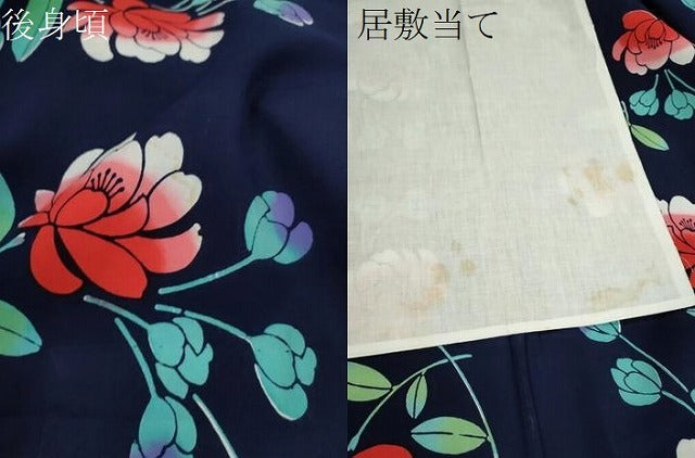 平和屋着物∴夏物　浴衣　注染　手縫い　草花文　綿　逸品　CABJ2650ze