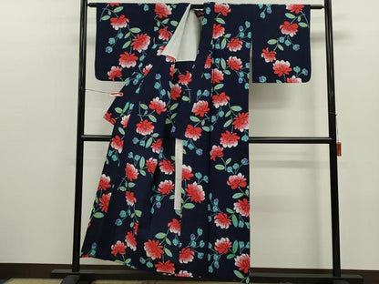 平和屋着物∴夏物　浴衣　注染　手縫い　草花文　綿　逸品　CABJ2650ze