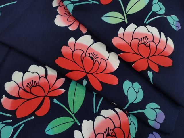 平和屋着物∴夏物　浴衣　注染　手縫い　草花文　綿　逸品　CABJ2650ze