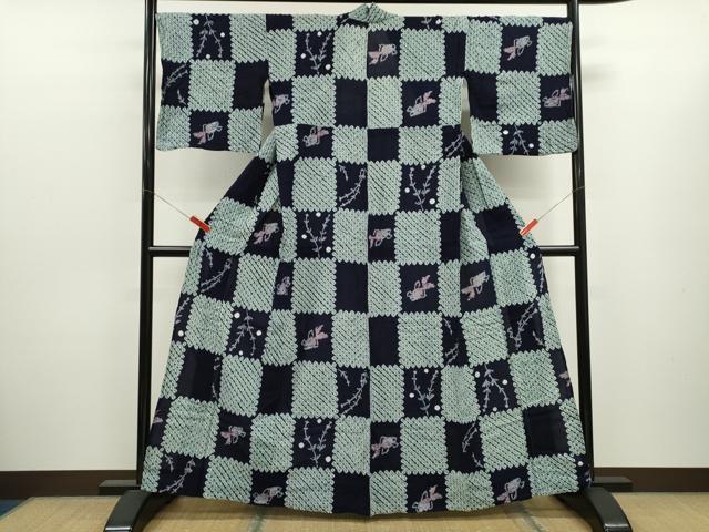 平和屋着物∴夏物　浴衣　有松鳴海絞り　市松　金魚　綿　逸品　CABJ2655ze