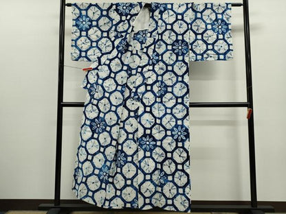平和屋着物∴夏物　浴衣　有松鳴海絞り　蜀江花文　綿　逸品　CABJ2657ze