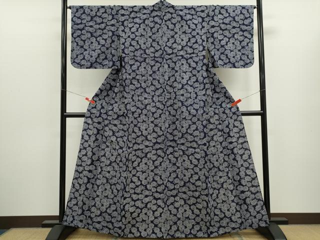 平和屋着物∴夏物　浴衣　注染　手縫い　菊尽くし　綿　逸品　CABJ2664ze