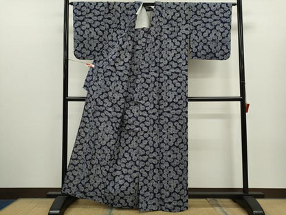 平和屋着物∴夏物　浴衣　注染　手縫い　菊尽くし　綿　逸品　CABJ2664ze
