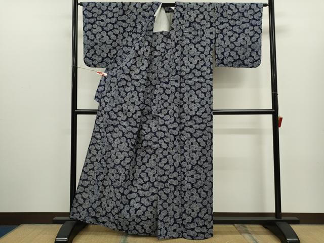 平和屋着物∴夏物　浴衣　注染　手縫い　菊尽くし　綿　逸品　CABJ2664ze