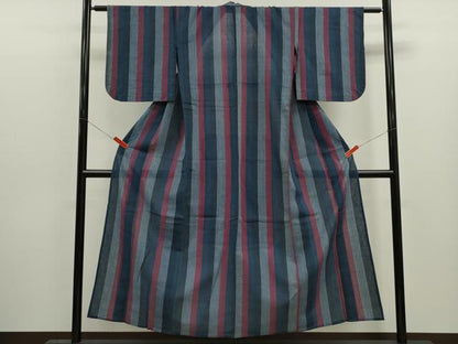 平和屋着物∴夏物　阿波しじら織　浴衣　縞　綿　逸品　CABJ2666ze