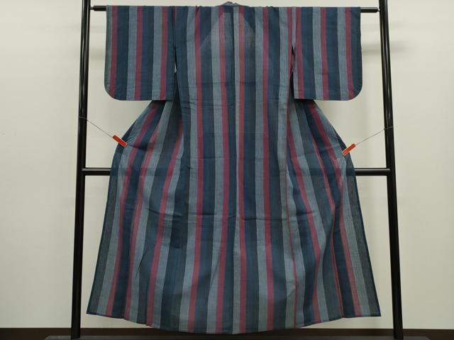 平和屋着物∴夏物　阿波しじら織　浴衣　縞　綿　逸品　CABJ2666ze