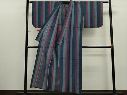 平和屋着物∴夏物　阿波しじら織　浴衣　縞　綿　逸品　CABJ2666ze