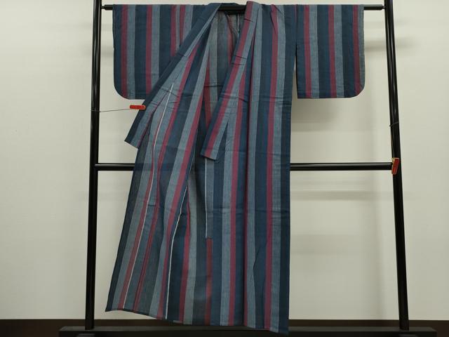 平和屋着物∴夏物　阿波しじら織　浴衣　縞　綿　逸品　CABJ2666ze