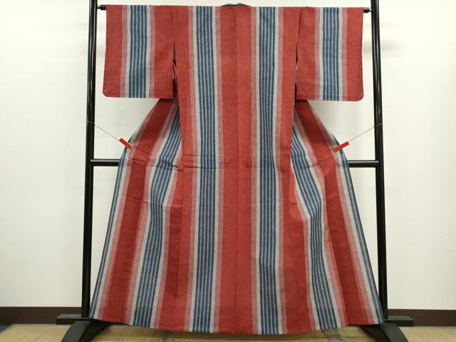 平和屋着物∴夏物　阿波しじら織　浴衣　縞　綿　逸品　未使用　CABJ2667ze