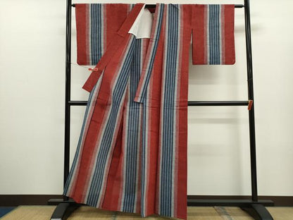 平和屋着物∴夏物　阿波しじら織　浴衣　縞　綿　逸品　未使用　CABJ2667ze