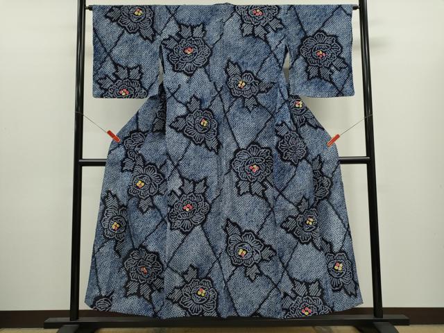 平和屋着物∴夏物　浴衣　有松鳴海絞り　草花文　綿　逸品　CABJ2672ze