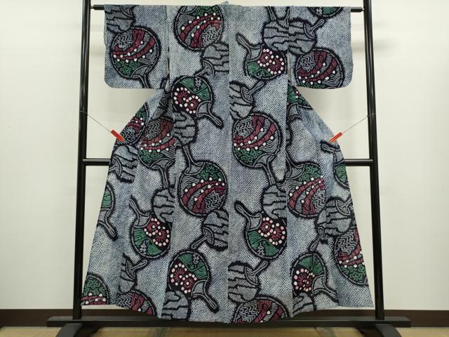 平和屋着物∴夏物　浴衣　有松鳴海絞り　うちわ　綿　逸品　CABJ2673ze