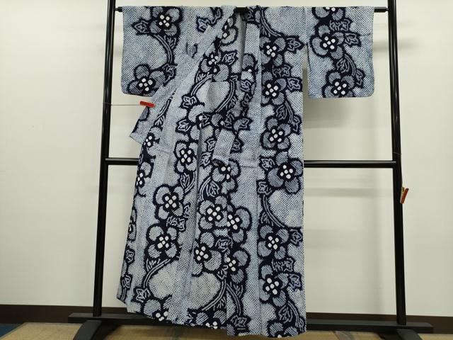 平和屋着物∴夏物　浴衣　有松鳴海絞り　草花文　綿　逸品　CABJ2674ze