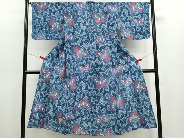 平和屋着物∴夏物　浴衣　有松鳴海絞り　舞蝶文　綿　逸品　CABJ2677ze