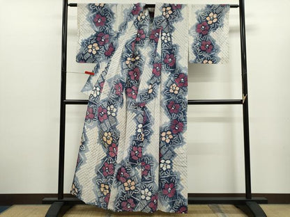 平和屋着物∴夏物　浴衣　有松鳴海絞り　色紙草花文　綿　逸品　CABJ2681ze