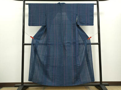 平和屋着物∴夏物　阿波しじら織　浴衣　縞　綿　逸品　CABJ2683ze