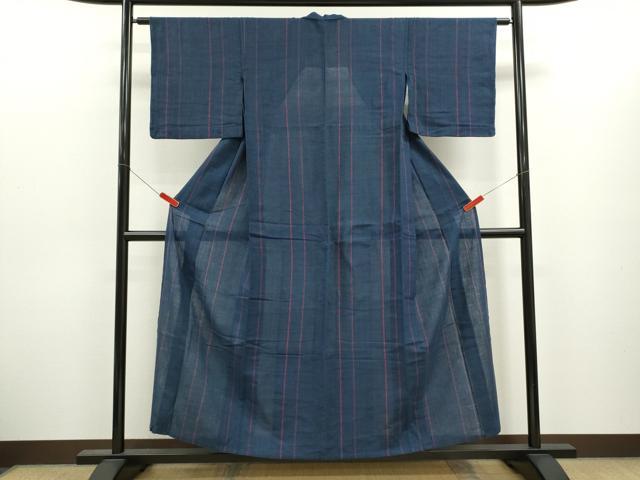 平和屋着物∴夏物　阿波しじら織　浴衣　縞　綿　逸品　CABJ2683ze