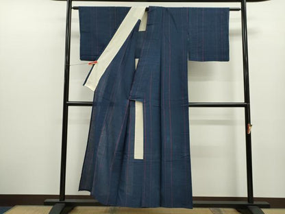 平和屋着物∴夏物　阿波しじら織　浴衣　縞　綿　逸品　CABJ2683ze