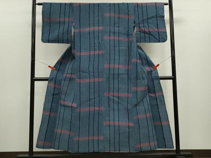 平和屋着物∴夏物　阿波しじら織　浴衣　縞　横段文　綿　逸品　CABJ2685ze