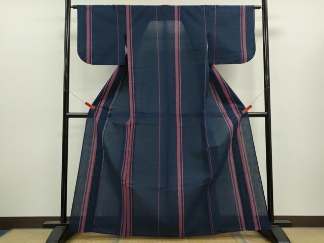 平和屋着物∴夏物 　阿波しじら織　浴衣　縞　綿　逸品　CABJ2687ze