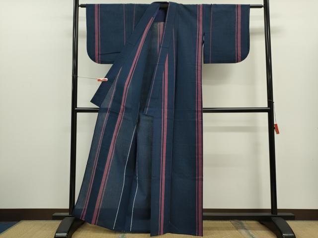 平和屋着物∴夏物 　阿波しじら織　浴衣　縞　綿　逸品　CABJ2687ze