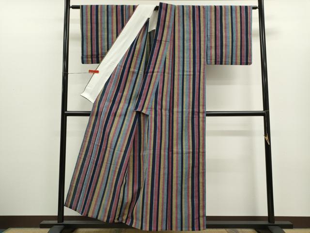 平和屋着物∴夏物　阿波しじら織　浴衣　縞　綿　逸品　CABJ2688ze