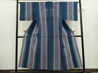平和屋着物∴夏物　阿波しじら織　浴衣　縞　綿　逸品　未使用　CABJ2692ze