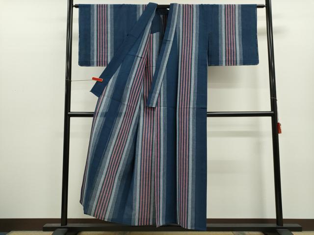 平和屋着物∴夏物　阿波しじら織　浴衣　縞　綿　逸品　未使用　CABJ2692ze
