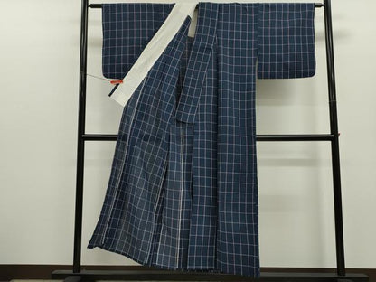 平和屋着物∴夏物　阿波しじら織　浴衣　格子柄　綿　逸品　CABH2694ze