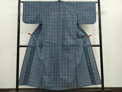 平和屋着物∴夏物　阿波しじら織　浴衣　格子柄　綿　逸品　CABJ2695ze