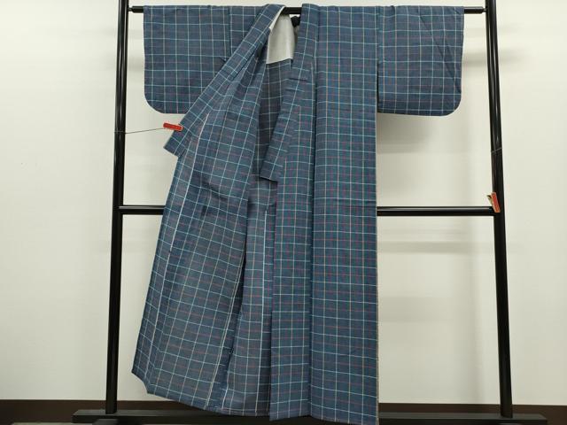 平和屋着物∴夏物　阿波しじら織　浴衣　格子柄　綿　逸品　CABJ2695ze