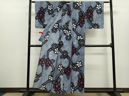 平和屋着物∴夏物　浴衣　有松鳴海絞り　草花文　綿　逸品　未使用　CABJ2702ze