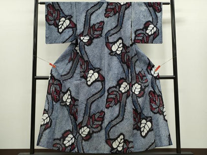 平和屋着物∴夏物　浴衣　有松鳴海絞り　枝葉文　綿　逸品　CABJ2706ze