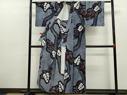 平和屋着物∴夏物　浴衣　有松鳴海絞り　枝葉文　綿　逸品　CABJ2706ze